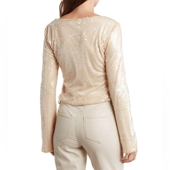 Elodie Sequin Tie Front Top In Taupe - Picture 2 of 9